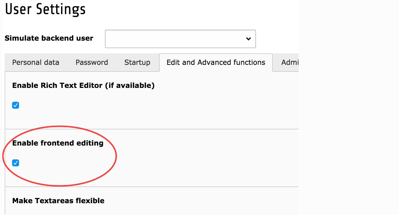User Setting > Edit and Advanced functions tab