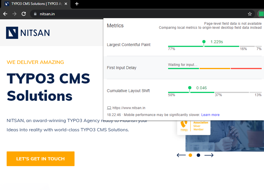 NITSAN's Core web vitals reports